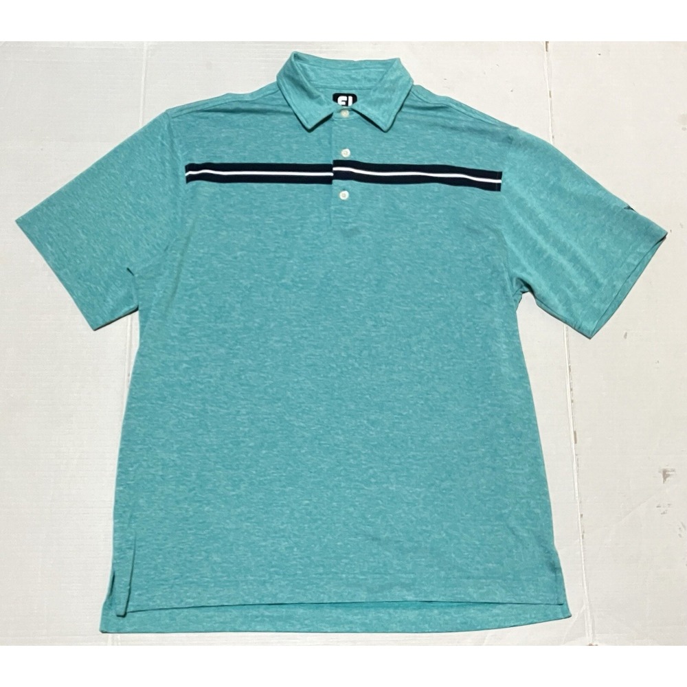 FootJoy Polo Shirt Mens Large Teal Stripe Golf Performance FJ Outdoor Striped